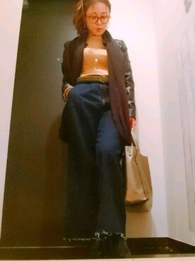 「Re:EDIT（リエディ）のアイテム（デニムパンツ、ブルー系）」を使った、Yuriko  Tsuneokaさん（レディース・155cm）の秋コーディネート