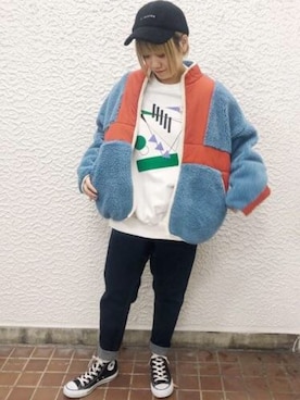 「DOUBLE NAME（ダブルネーム）のアイテム（ブルゾン）」を使った、コーディネートスタッフさん（レディース・162cm）の冬コーディネート