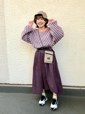 「DOUBLE NAME（ダブルネーム）のアイテム（トップス）」を使った、コーディネートスタッフさん（レディース・148cm）の冬コーディネート