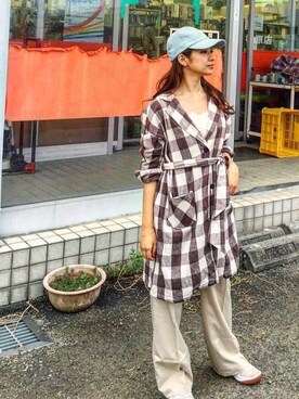 「EMODA」｜「アイテム（スラックス）」を使った、りなっぺさん（レディース・161cm）の秋コーディネート