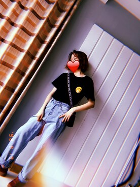 「RIPNDIP（リップンディップ）のアイテム（Tシャツ/カットソー、ブラック系）」を使った、biu_yyyさん（レディース・165cm）の夏コーディネート