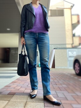 「Simplicite（サンプリシテ）のアイテム（ライダースジャケット）」を使った、cocoromifashionさん（レディース・168cm）の秋コーディネート