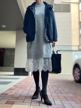 「ニットワンピース」｜「アイテム（マウンテンパーカー）」を使った、cocoromifashionさん（レディース・168cm）の秋コーディネート