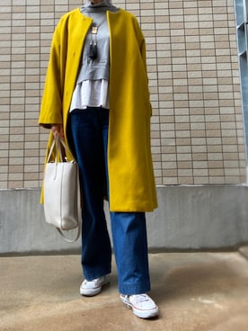 「40代女性」｜「アイテム（ノーカラーコート）」を使った、cocoromifashionさん（レディース・168cm）の春コーディネート