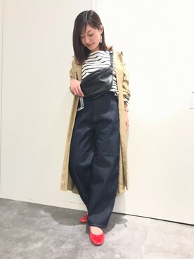 「GLOBAL WORK（グローバルワーク）のコクーンワイドデニム/819864（デニムパンツ）」を使った、Rさん（レディース・155cm）の冬コーディネート