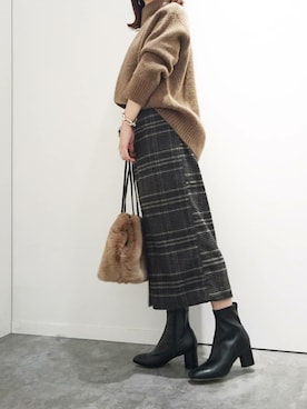 「GLOBAL WORK（グローバルワーク）のマシュマロタッチスタンドプルオーバー/834499（ニット/セーター）」を使った、Rさん（レディース・155cm）の秋コーディネート