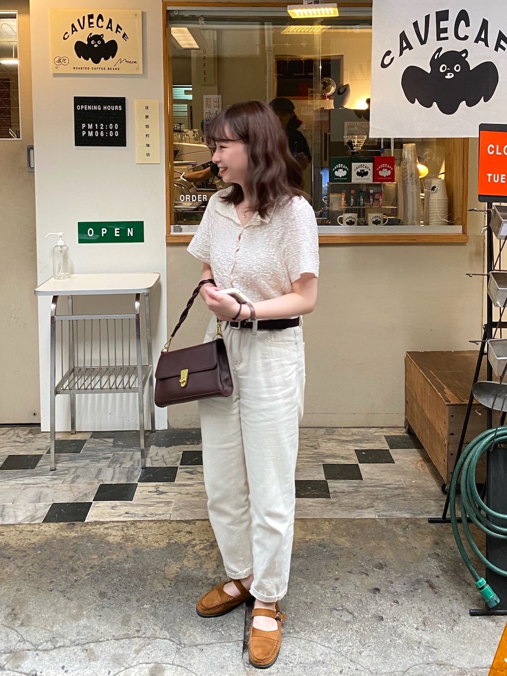 「ootd、夏」｜「lt’sのアイテム（トートバッグ、ブラウン系）」を使った、mizukiさん（レディース・153cm）の春コーディネートの1枚目の写真