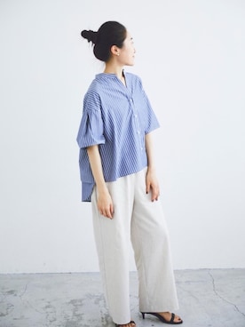 「ワイドパンツ 」｜「アイテム（サンダル）」を使った、mihoさん（レディース・159cm）の春コーディネート