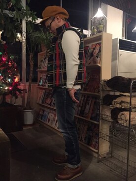 「アイテム（ダウンベスト、その他）」を使った、Max Tanabeさん（メンズ・170cm）の冬コーディネート