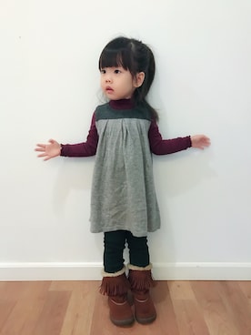 「MIKI HOUSE（ミキハウス）のアイテム（ブーツ）」を使った、Summer&Winterさん（キッズ・90cm）の冬コーディネート