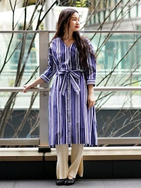 Ray Beams レイビームス の Ray Beams マルチストライプ Vネック シャツワンピース ワンピース Wear