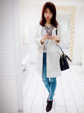 「BSTR」｜「アイテム（チェスターコート）」を使った、yuka♡さん（レディース・167cm）の冬コーディネート
