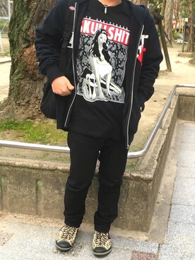 「SKULL SHIT（スカルシット）のアイテム」を使った、JXUXNXTXAさん（メンズ・168cm）の冬コーディネート