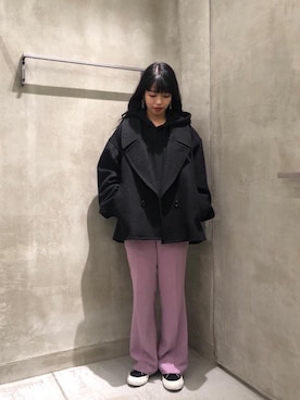 「MONKEY TIME（モンキータイム）のアイテム（ピーコート）」を使った、Momo Mizoteさん（レディース・154cm）の秋コーディネート