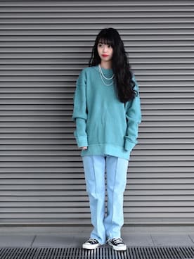 「MONKEY TIME（モンキータイム）のアイテム（スウェット）」を使った、Momo Mizoteさん（レディース・154cm）の春コーディネート