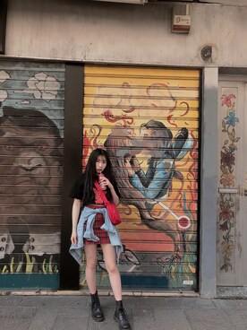 「Dr. Martens（ドクターマーチン）のアイテム（ブーツ、ブラック系）」を使った、G aさん（レディース・160cm）の秋コーディネート