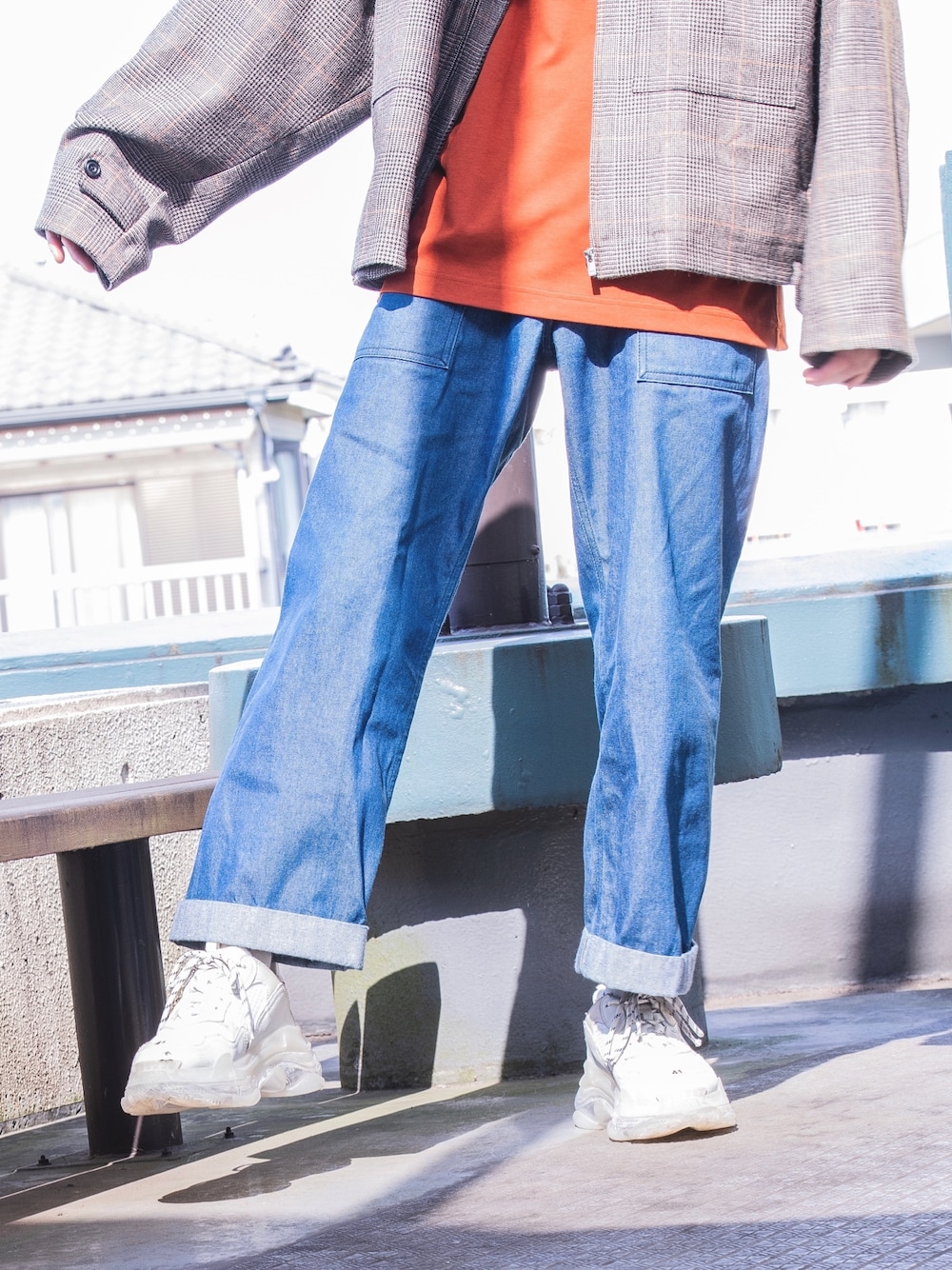 「stein、UNIQLO、BALENCIAGA」｜「BALENCIAGAのアイテム（スニーカー、ホワイト系）」を使った、Kouさん（メンズ・175cm）の夏コーディネートの1枚目の写真