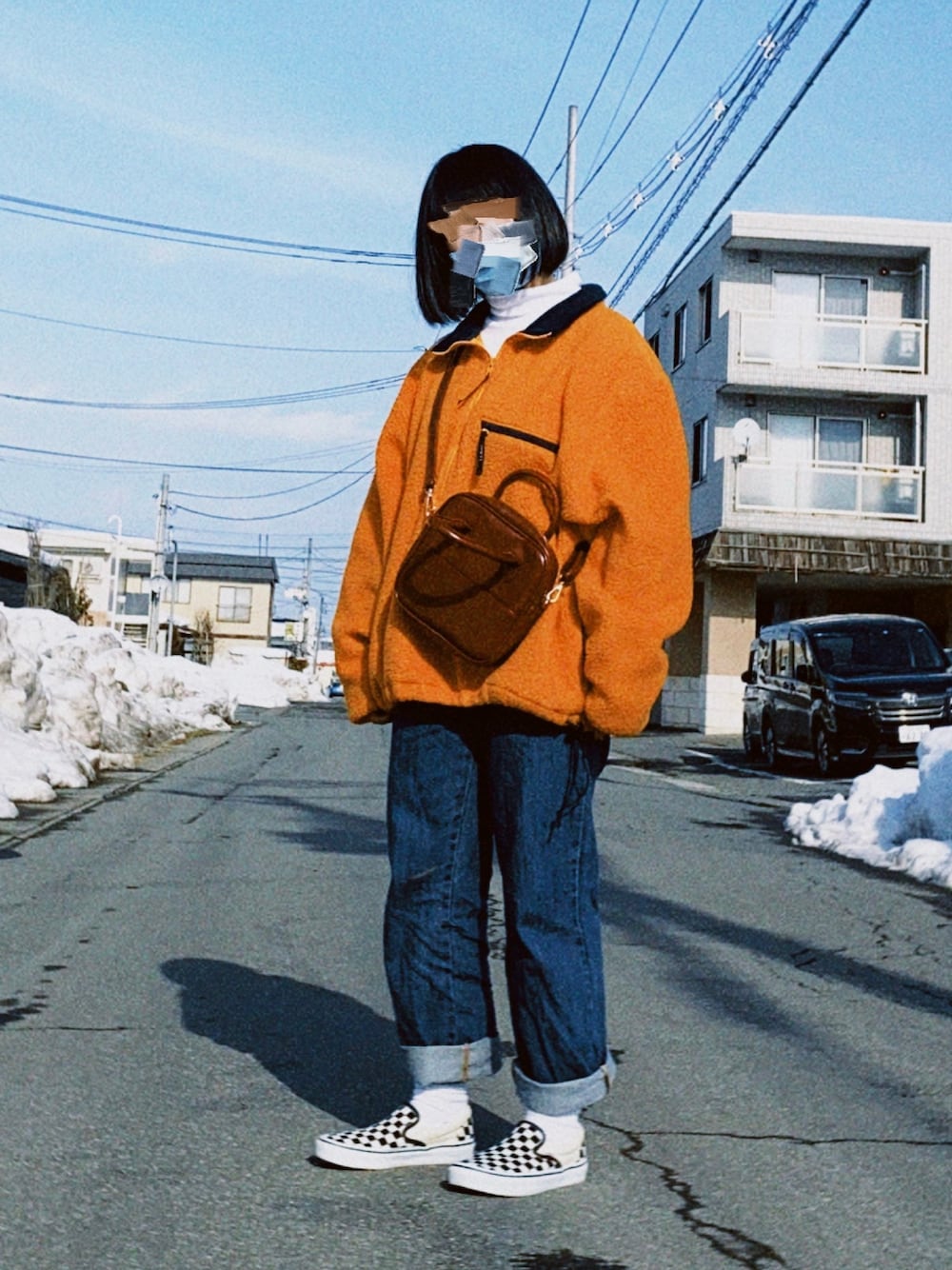 「カジュアルコーデ、古着、古着好きな人と繋がりたい、古着MIX、古着コーデ、古着女子、VANS、GU、フリース」｜「GUのアイテム（トップス、ホワイト系）」を使った、にゃごさん（レディース・154cm）の冬コーディネートの1枚目の写真