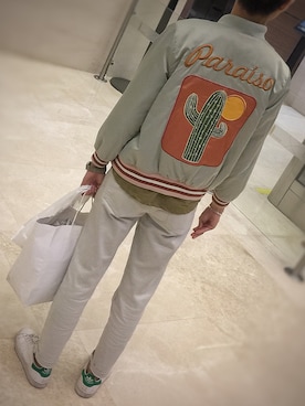「ZARA（ザラ）のアイテム（スタジャン）」を使った、TadaCorgiさん（メンズ・165cm）の春コーディネート