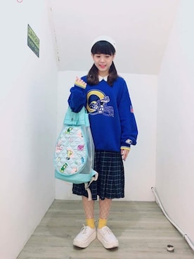 「blue」｜「アイテム（バックパック/リュック）」を使った、けーちゃんさん（レディース・154cm）の春コーディネート