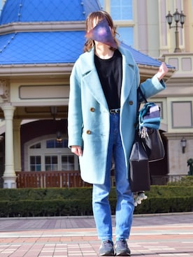 「LIZ LISA（リズリサ）のアイテム（チェスターコート、ブルー系）」を使った、あすかさん（レディース・163cm）の冬コーディネート