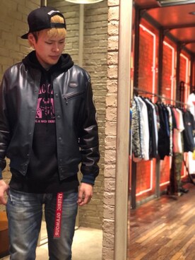 「HYSTERIC GLAMOUR（ヒステリックグラマー）のHYS WHISKY柄 刺繍キャップ（キャップ）」を使った、カイさん（メンズ・176cm）の春コーディネート