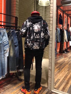 「HYSTERIC GLAMOUR（ヒステリックグラマー）のHYS WHISKY柄 刺繍キャップ（キャップ）」を使った、カイさん（メンズ・176cm）の春コーディネート