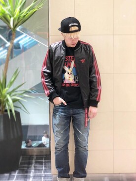 「HYSTERIC GLAMOUR（ヒステリックグラマー）のHYS WHISKY柄 刺繍キャップ（キャップ）」を使った、カイさん（メンズ・176cm）の秋コーディネート