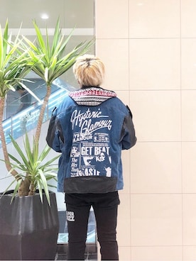 「バックプリント」｜「アイテム（ライダースジャケット）」を使った、カイさん（メンズ・176cm）の秋コーディネート