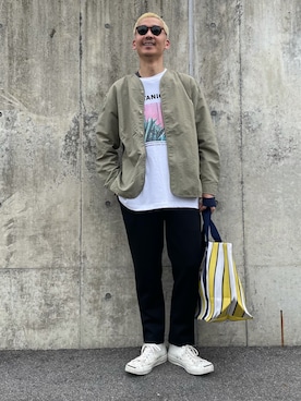 「トート」｜「アイテム（ノーカラージャケット）」を使った、_ryo_kimさん（メンズ・175cm）の春コーディネート