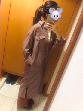 「ブラウンパンツ」｜「アイテム（その他アウター）」を使った、kawakami  farmさん（レディース・157cm）の春コーディネート