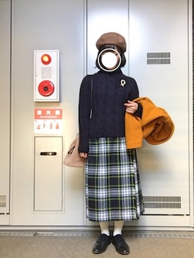 「アイテム（スカート、ブルー系）」を使った、m.さん（レディース・152cm）の冬コーディネート