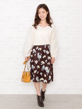 「NATURAL BEAUTY BASIC（ナチュラルビューティーベーシック）の【JJ 12月号掲載】ワンハンドルヒネリショルダーバッグ（ショルダーバッグ）」を使った、NBB STAFF02さん（レディース・160cm）の秋コーディネート