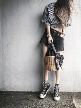 「GRL（グレイル）のバスケットカゴバッグ（かごバッグ）」を使った、Lilyさん（レディース・160cm）の春コーディネート