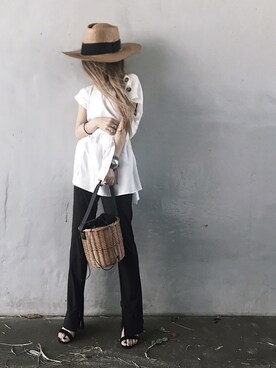 「GRL（グレイル）のバスケットカゴバッグ（かごバッグ）」を使った、Lilyさん（レディース・160cm）の夏コーディネート