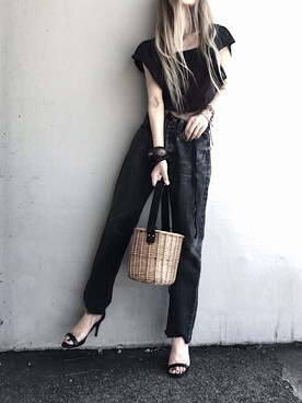 「GRL（グレイル）のバスケットカゴバッグ（かごバッグ）」を使った、Lilyさん（レディース・160cm）の夏コーディネート