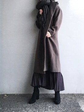 「マキシスカート」｜「アイテム（ステンカラーコート）」を使った、Lilyさん（レディース・160cm）の冬コーディネート