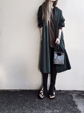 「スリットパンツ」｜「アイテム（シャツワンピース）」を使った、Lilyさん（レディース・160cm）の秋コーディネート