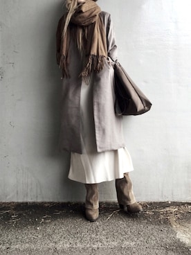 「SENSE OF PLACE by URBAN RESEARCH（センスオブプレイスバイアーバンリサーチ）のアイテム（ノーカラーコート）」を使った、Lilyさん（レディース・160cm）の冬コーディネート