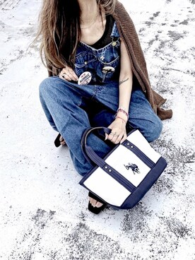 「U.S. POLO ASSN.（ユーエスポロアッスン）の【U.S. POLO ASSN.】 ユーエスポロアッスン キャンバス ロゴトートバッグS　US1862＊（トートバッグ）」を使った、Lilyさん（レディース・160cm）の夏コーディネート