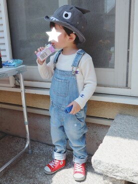 「ワッフル」｜「アイテム（サロペット/オーバーオール）」を使った、ゆちさん（キッズ・90cm）の春コーディネート
