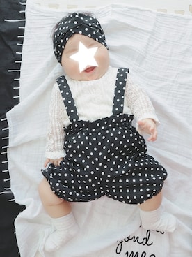 「Handmade（ハンドメイド）のアイテム（サロペット/オーバーオール）」を使った、ゆちさん（キッズ・70cm）の春コーディネート