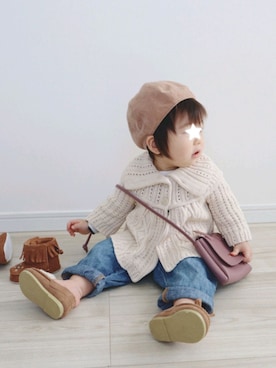 「アイテム（モカシン/デッキシューズ）」を使った、ゆちさん（キッズ・90cm）の秋コーディネート