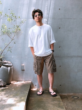 「H&M（エイチ・アンド・エム）のアイテム（サンダル）」を使った、あっくん😎👍さん（メンズ・174cm）の夏コーディネート