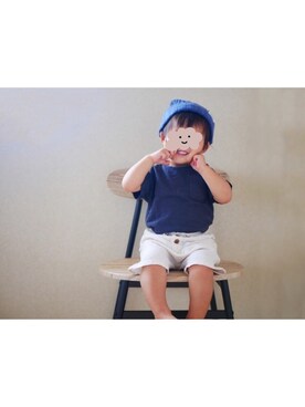 「apres les cours（アプレレクール）のアイテム（ニットキャップ/ビーニー）」を使った、moenoさん（キッズ・80cm）の夏コーディネート