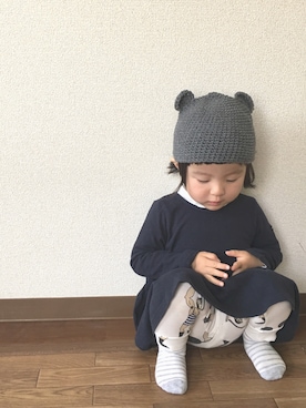 「Mini Rodini（ミニロディーニ）のアイテム（レッグウェア）」を使った、mugimugiさん（キッズ・80cm）の春コーディネート