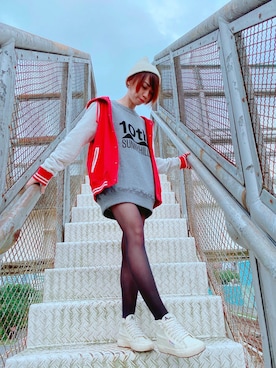 「BEAMS（ビームス）のアイテム（スタジャン）」を使った、ztingさん（レディース・147cm）の冬コーディネート