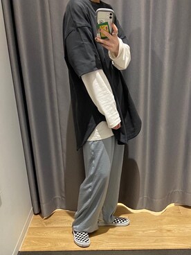 「サテンパンツ」｜「アイテム（スリッポン）」を使った、karepyosさん（レディース・157cm）の春コーディネート