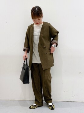 「LAKOLE（ラコレ）のアイテム（ノーカラージャケット）」を使った、karepyosさん（レディース・157cm）の秋コーディネート
