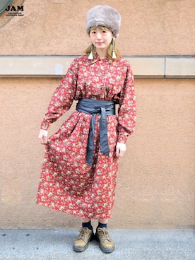 「英国製」｜古着屋JAMさん（レディース・163cm）の冬コーディネート